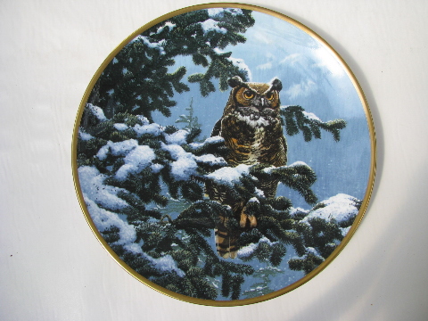 Winter Vigil, Spode plate - Noble Owls of America, Hamilton