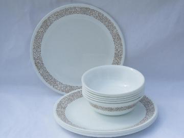 Woodland brown floral Corelle glass dishes, bowls & dinner plates