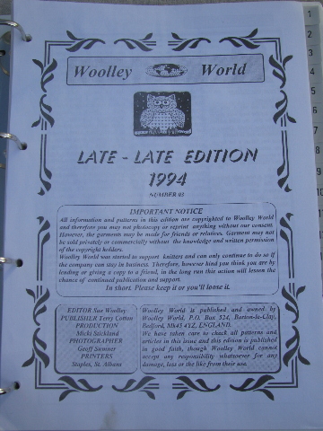 Woolley World knitting machine pattern newsletter magazines in ring binder