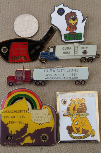 100+ pin collection, collectible Lions club enamel pins, many from Wisconsin