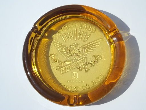 100 years Phoenix Glass 1880-1980 amber ashtray, vintage Anchor Hocking