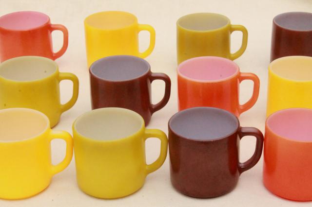 12 vintage Federal glass mugs in autumn colors fall harvest kitchen glass coffee cups