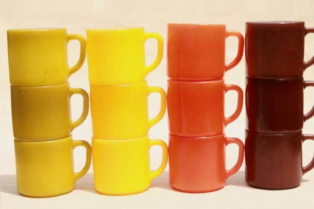12 vintage Federal glass mugs in autumn colors fall harvest kitchen glass coffee cups