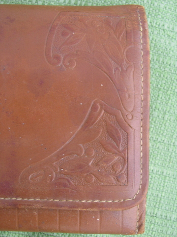 1920s - 30s vintage ladies clutch purse, art deco tooled leather envelope