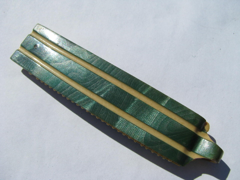 1920s vintage jade green & french ivory celluloid folding pocket / travel comb