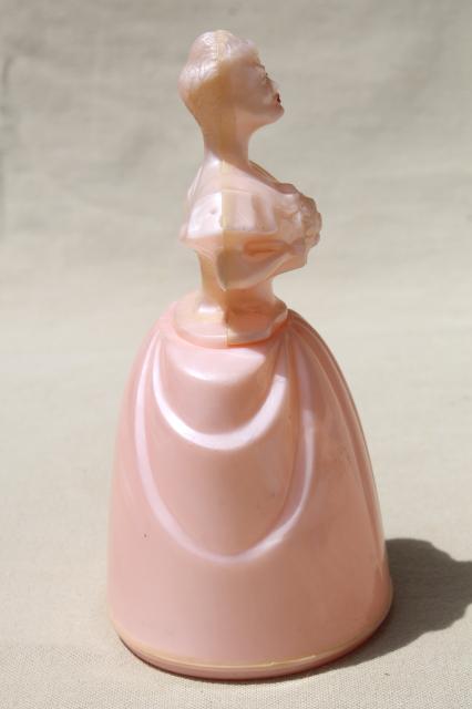 1940s 50s vintage vanity jar powder box, pink plastic lady doll dressing table bottle