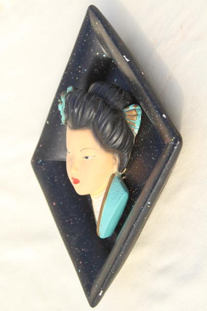 1950s vintage Chinese boy & girl chalkware wall plaques, Miller Studios?