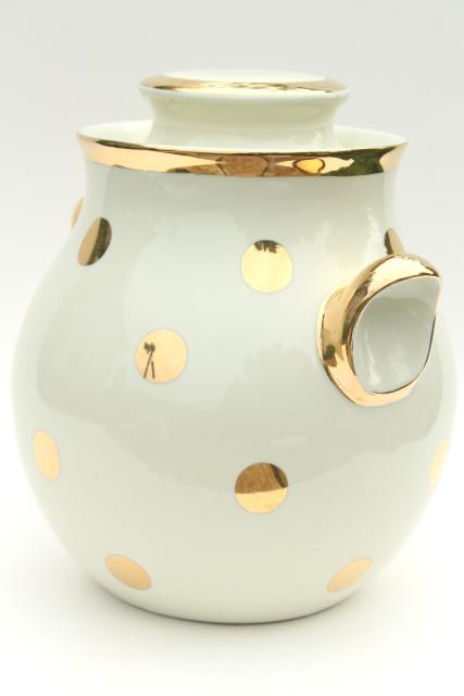1950s vintage Hall china cookie jar, mod gold dots polka dot dotted spotted!