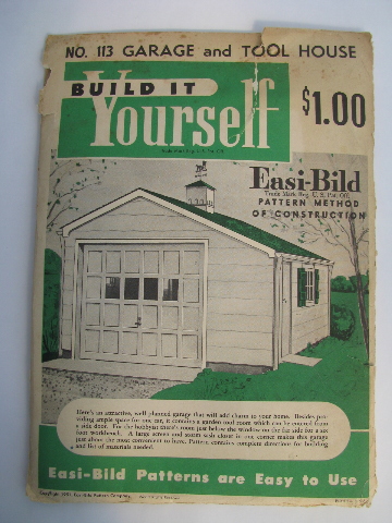 1950s vintage architectural drawings & plans for a garage or garden tool shed