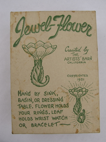 1950s vintage California pottery flower, jewelry hook / ring holder