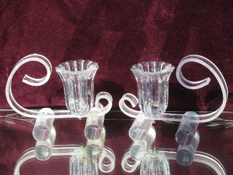 1950s vintage clear lucite and glass candelabra and pair of candle sticks