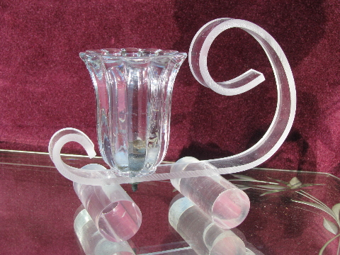 1950s vintage clear lucite and glass candelabra and pair of candle sticks