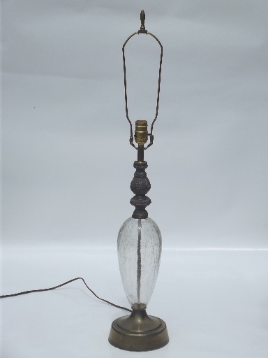 1950s vintage crackle glass lamp, crystal & spelter Hollywood regency lamp
