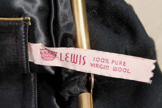 1950s vintage Lewis purse, black wool handbag w/ tortoise plastic clasp