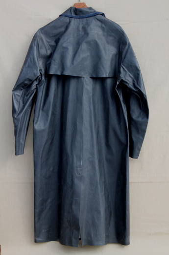 1950s vintage US Rubber waterproof raincoat long black trench coat new old stock