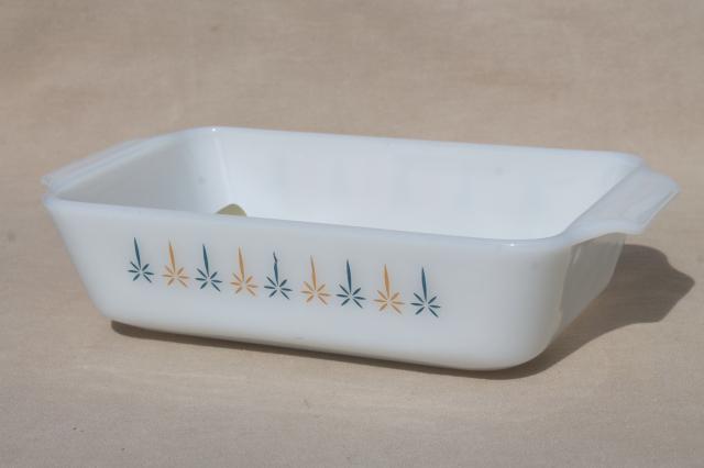 1960s vintage Candle Glow Fire-King milk glass baking dishes set w/ original paper labels