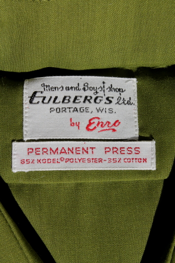1960s vintage deadstock size 16 shirt w/ french cuffs, deep avocado green color Union label
