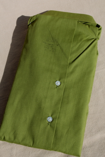 1960s vintage deadstock size 16 shirt w/ french cuffs, deep avocado green color Union label