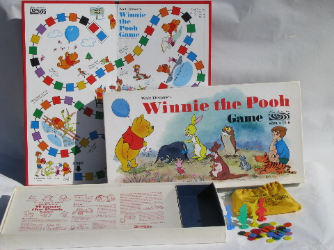 1960s vintage Winnie the Pooh board game, bright plastic counters