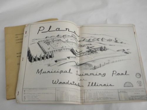 1961 city swimming pool blueprints/architectural drawings plans Woodstock, IL