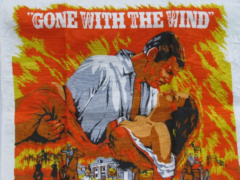 1970s vintage print cotton calendar kitchen towel, Gone With The Wind