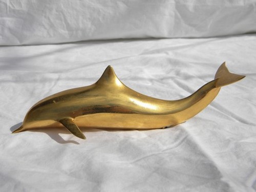 1970s vintage signed John Perry gold plated dolphin sculpture