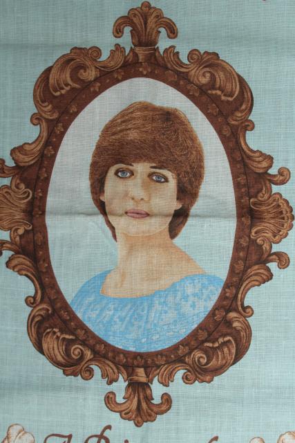 1980s vintage printed linen tea towel Diana a Princess for Wales, Lady Di