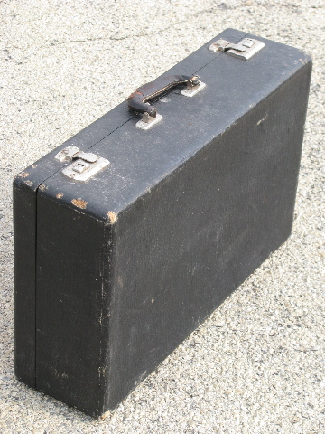 20s-30s vintage suitcase, sharkskin leather grain paper overnight case