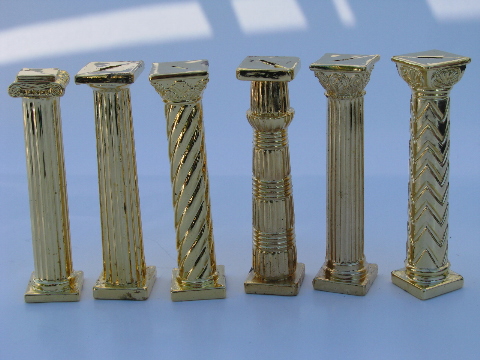 24 kt gold plated place card holders, classical architectural columns, MIB
