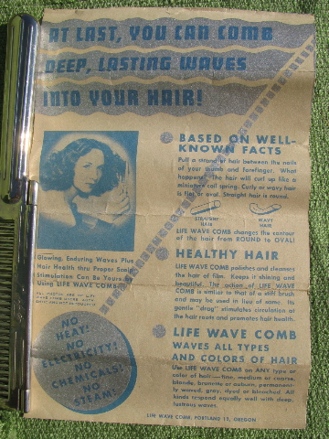 40s vintage wave comb for natural waves, hair styling tool w/instructions