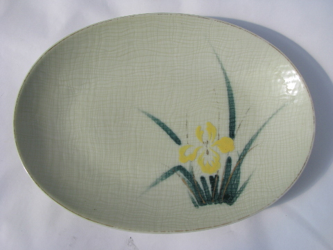 50s - 60s retro modern barkcloth textured china bowl & platter, yellow iris