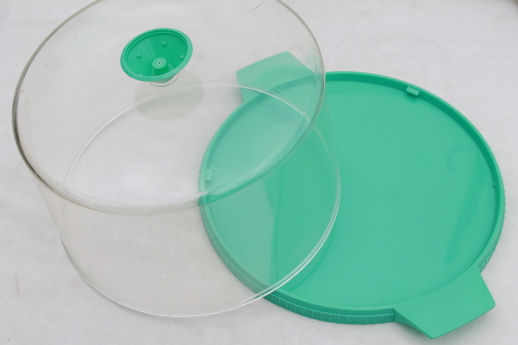 50s 60s vintage cake keeper, turquoise plastic plate & clear cake cover for retro kitchen