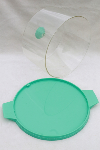 50s 60s vintage cake keeper, turquoise plastic plate & clear cake cover for retro kitchen