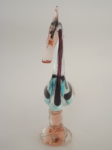 50s 60s vintage Murano glass pelican bird, Venetian label art glass