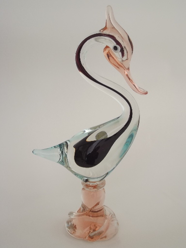 50s 60s vintage Murano glass pelican bird, Venetian label art glass