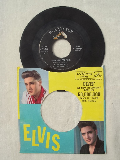 50s 60s vintage records lot, small 33 1/3 records & well loved 45s including Elvis