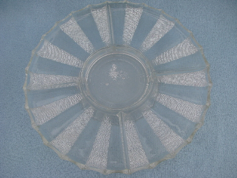 50s vintage dewdrop pattern glass relish plate, round platter w/ stand