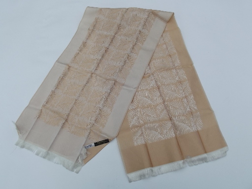 50s vintage evening scarf, silky French jacquard fabric in ivory