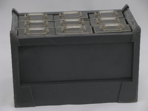 50s vintage hardware sorter parts cabinet, 9 drawer tool box w/ handle