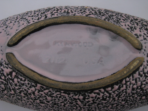 50s vintage planter, retro black / pink textured pottery