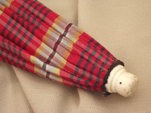 50s vintage umbrella, red tartan plaid retro schoolgirl style