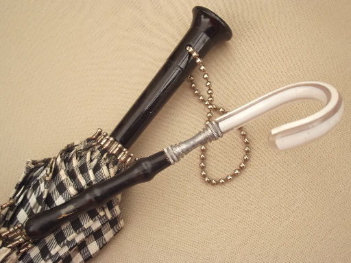 50s vintage umbrellas, black & white taffeta polka dots & gingham checks