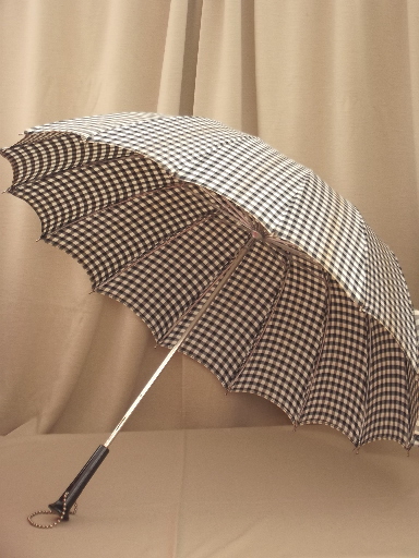 50s vintage umbrellas, black & white taffeta polka dots & gingham checks