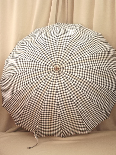 50s vintage umbrellas, black & white taffeta polka dots & gingham checks