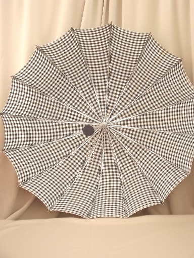 50s vintage umbrellas, black & white taffeta polka dots & gingham checks