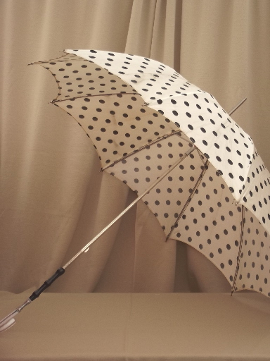 50s vintage umbrellas, black & white taffeta polka dots & gingham checks