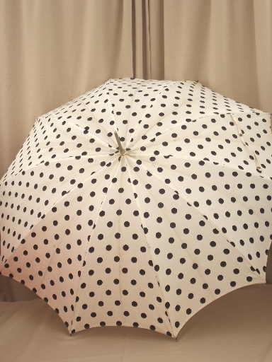 50s vintage umbrellas, black & white taffeta polka dots & gingham checks