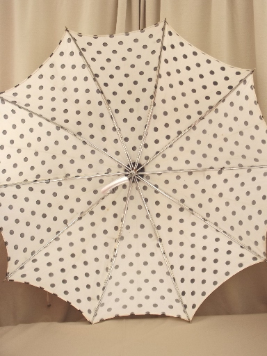 50s vintage umbrellas, black & white taffeta polka dots & gingham checks