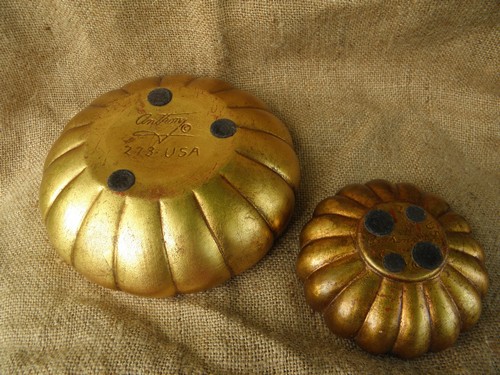 50s-60s mod gold ashtrays, vintage Freeman-McFarlin studio pottery