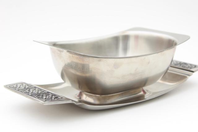 60 vintage Stanley Roberts stainless steel bowl w/ underplate, Burguntine Velvet